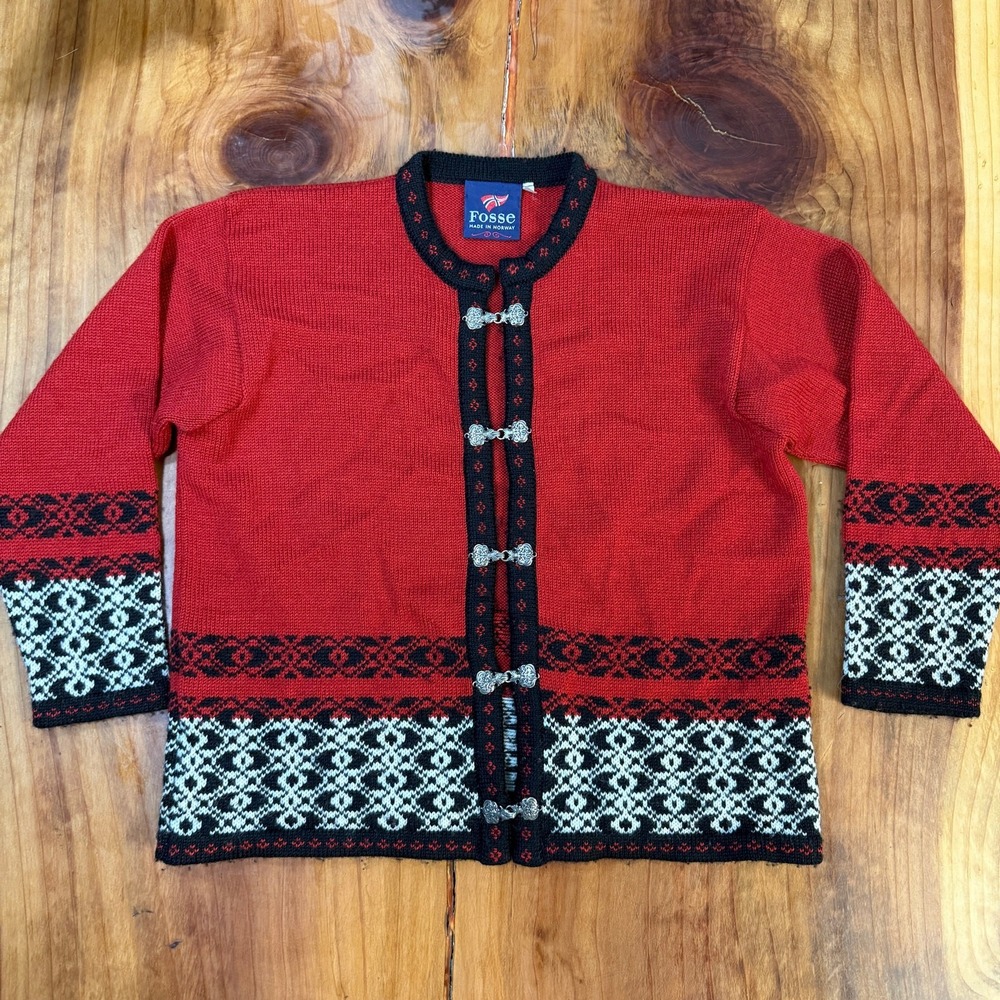 Fosse Norway Women's Sweater M Cardigan Wool Nordic Fair Isle Clasp S20